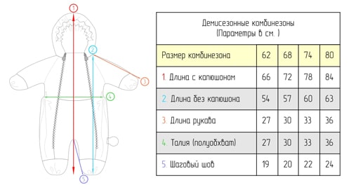 размерная сетка демисезонных комбинезонов Сонный Гномик